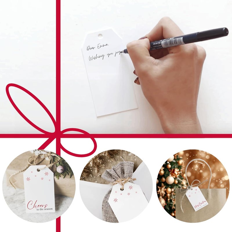 Paper Play Christmas Gift Tags - 80 Modern Text Holiday Tags with String, 8 Minimal Typography Designs - 350gsm Christmas Name Tags for Presents - Image 5
